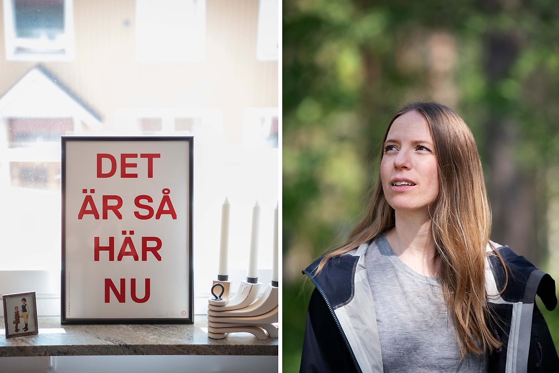 Moa poserande vid sin arbetsplats, stadshuset